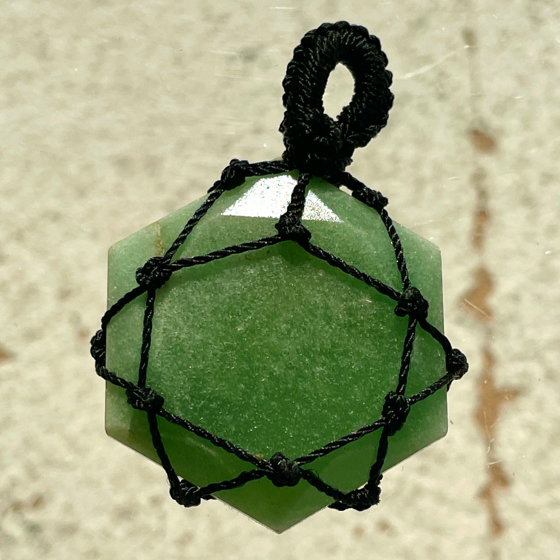 Green Aventurine - Macrame Wrapped Hexagonal Pendant Green Aventurine - Macrame Wrapped Hexagonal Pendant